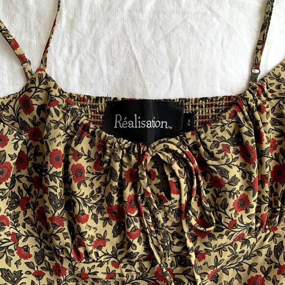 Realisation Alba Silk Floral Spaghetti Strap Midi Slip Dress Dahlia Tan - Picture 9 of 13